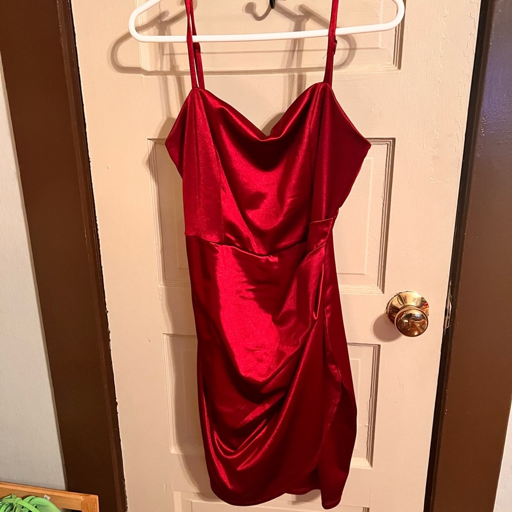 Deep red silky cocktail dress